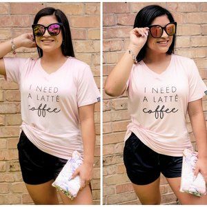 I Need A Latte Coffee Comfy Tee-Light Pink